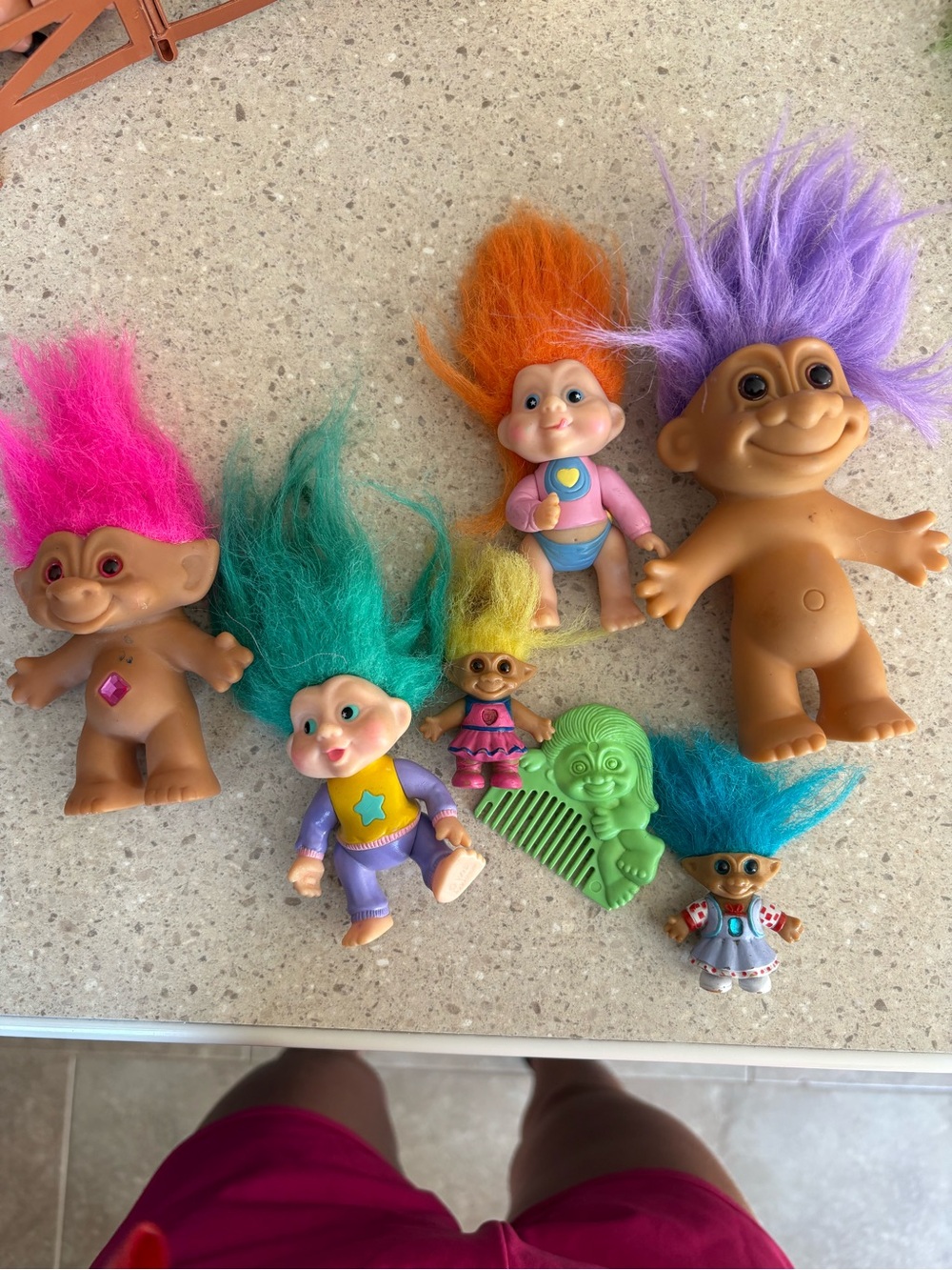 Trolls Brand Colorful Hair Doll Lot - Pink, Green, Purple, Orange, Yellow, Blue